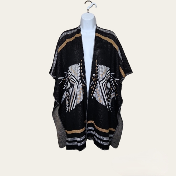 Driftwood Aztec Tribal Knit Poncho Cardigan - Picture 2 of 5